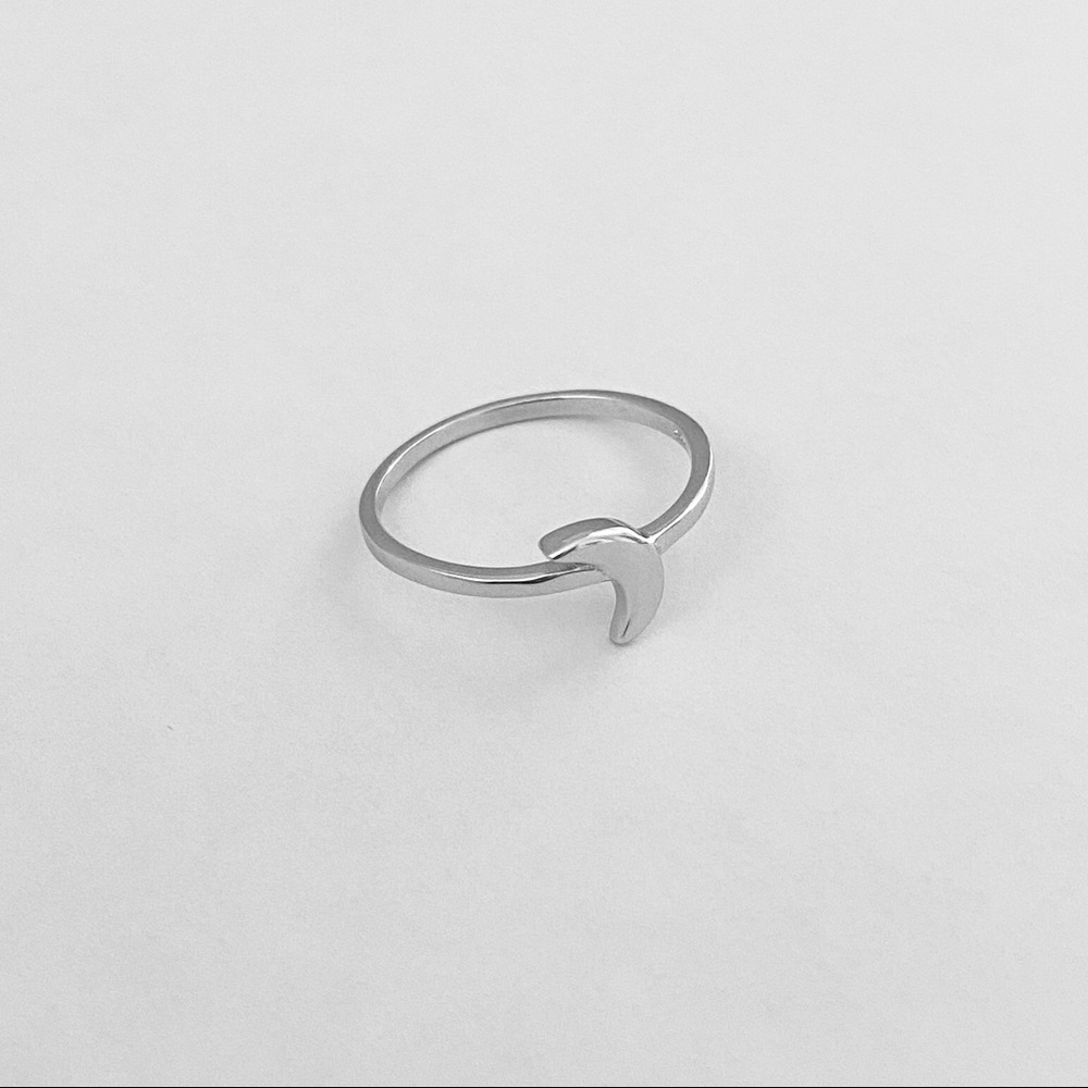 Silver Small Solid Small Crescent Moon Ring - image 7
